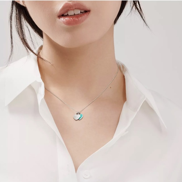 Tiffany Blue® Double Heart Tag Pendant in Silver, with a Diamond, Mini - Picture 3 of 5